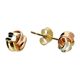 9ct Gold Three Coloured Knot Stud Earrings