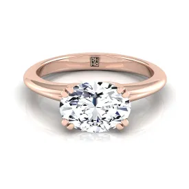 14K Rose Gold Oval East West Eight Claw Comfort Fit Solitaire Engagement Ring