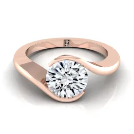 14K Rose Gold Round Brilliant  Half Bezel Twist Tension Set Solitaire Engagement Ring