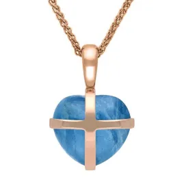 18ct Rose Gold Aquamarine Small Cross Heart Necklace