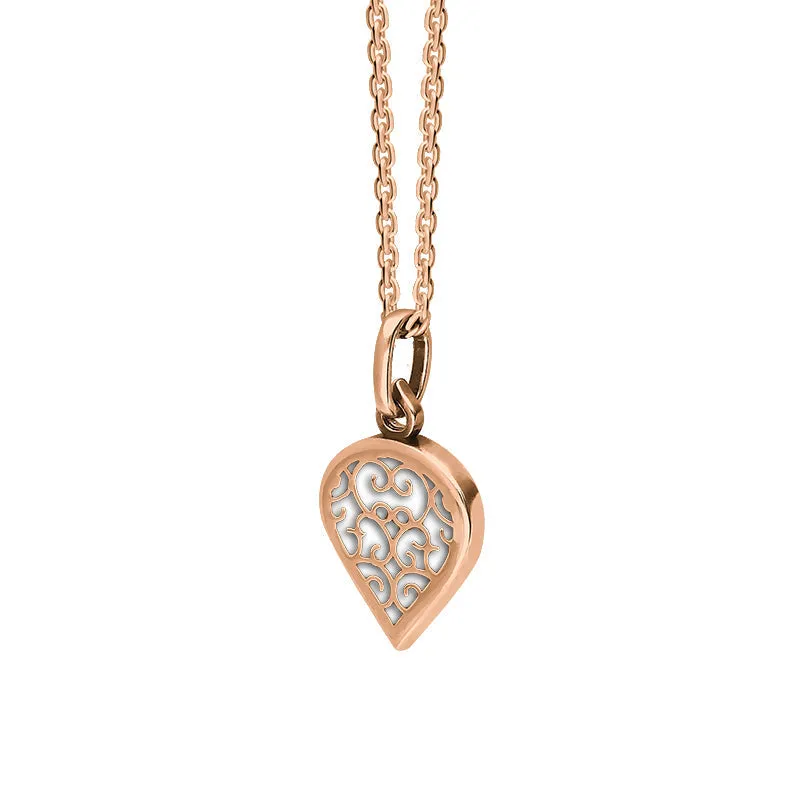 18ct Rose Gold Bauxite Flore Filigree Small Heart Necklace