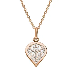 18ct Rose Gold Bauxite Flore Filigree Small Heart Necklace