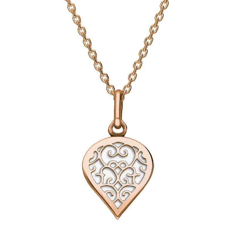 18ct Rose Gold Bauxite Flore Filigree Small Heart Necklace