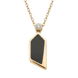 18ct Rose Gold Whitby Jet 0.07ct Diamond Abstract Shaped Necklace