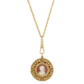 1928 Jewelry Cameo Round Ornate Filigree Locket Necklace 30"