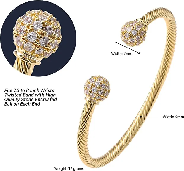 4mm Gold Filled Ball Torque Bangle Bracelet Stones 7.5/8 Inch