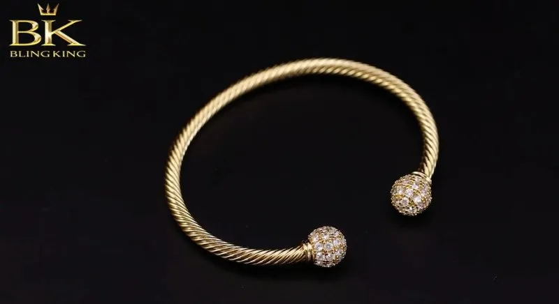 4mm Gold Filled Ball Torque Bangle Bracelet Stones 7.5/8 Inch