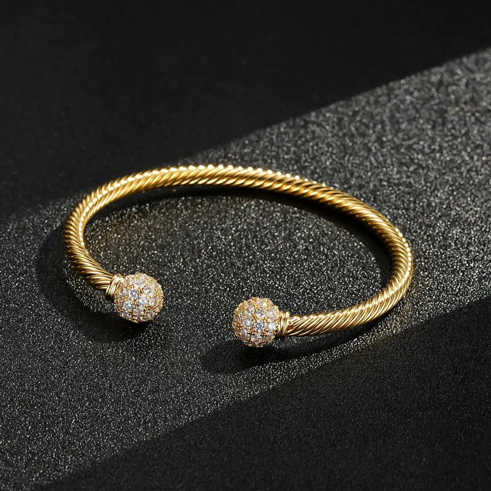 4mm Gold Filled Ball Torque Bangle Bracelet Stones 7.5/8 Inch