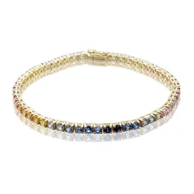 9ct Yellow Gold & Multi-Coloured Sapphire Tennis Bracelet