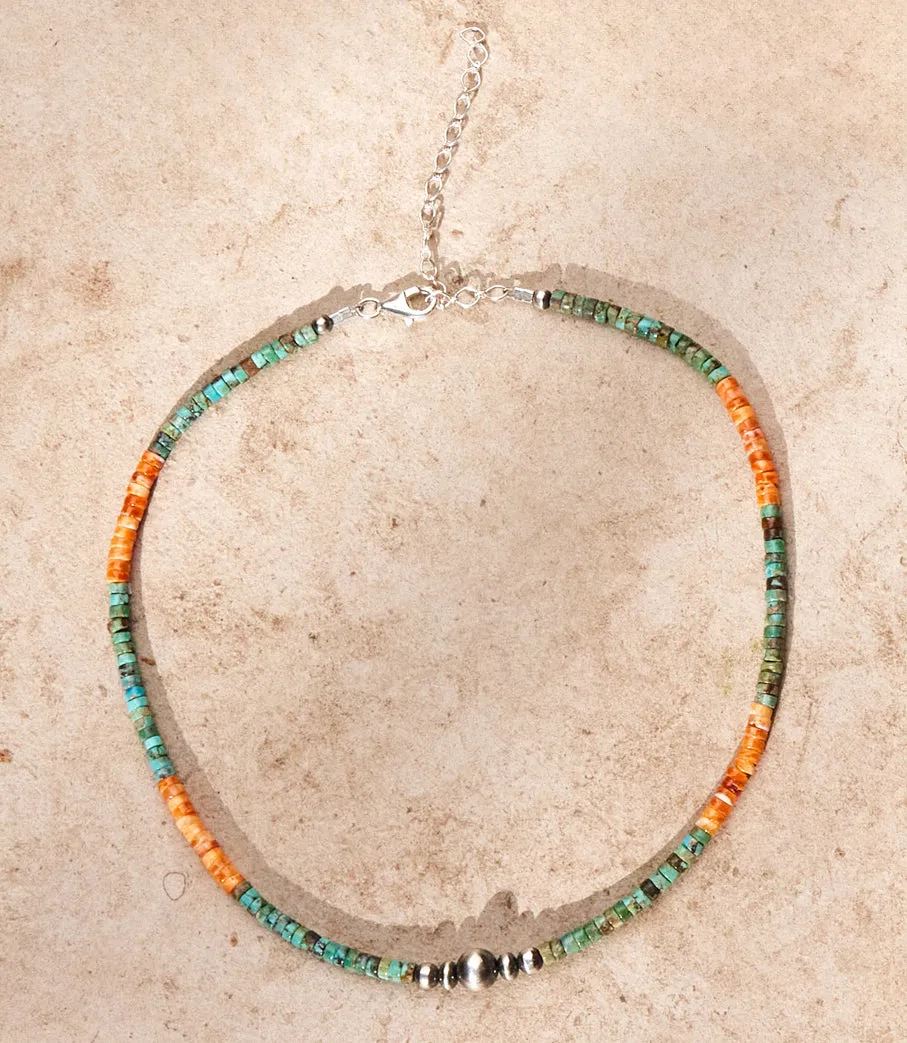 Beaded Turquoise & Spiny Oyster Necklace