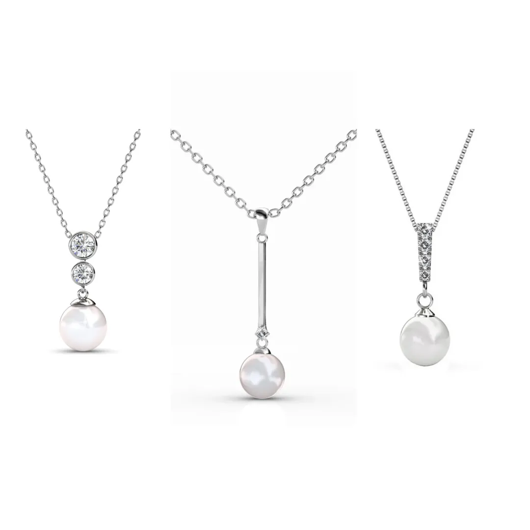 Cate & Chloe Necklace Pack of 3 - Gabrielle, Tatum, Genevieve White Gold Plated Pendant Necklace for Women