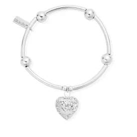 ChloBo Sterling Silver Noodle Ball Filigree Heart Bracelet