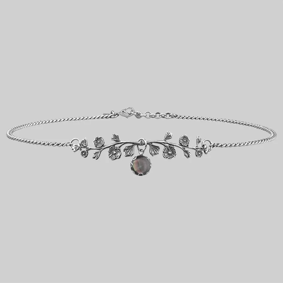 DARK BLOOM. Black Mother of Pearl Choker - Silver