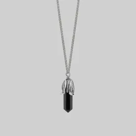 DEATH BLOOM. Black Agate Gemstone Necklace - Silver