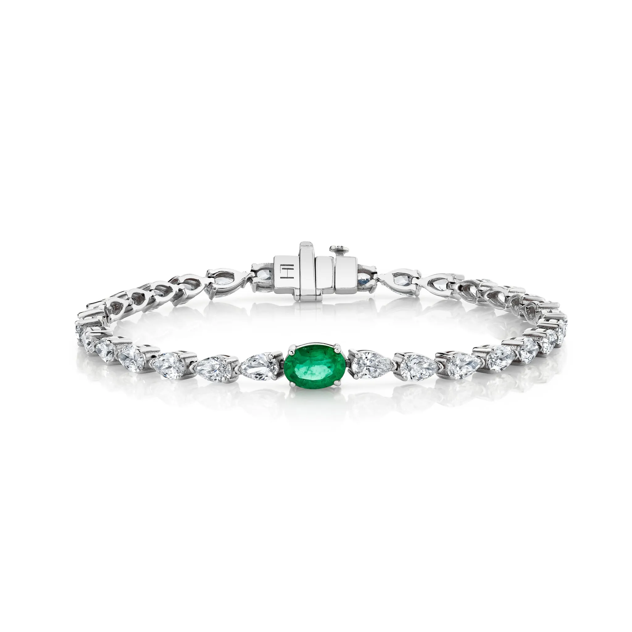 Diamond Water Drop Bracelet with Emerald Center