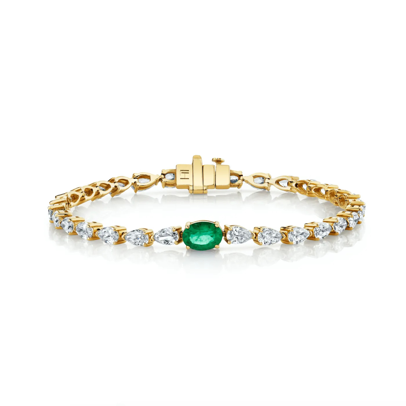 Diamond Water Drop Bracelet with Emerald Center