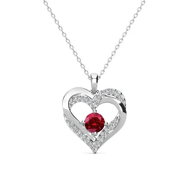 Forever January 18k White Gold Plated Garnet Birthstone Double Heart Necklace with Crystals