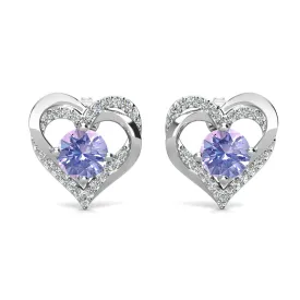 Forever June Birthstone Alexandrite Earrings, 18k White Gold Plated Silver Double Heart Crystal Earrings