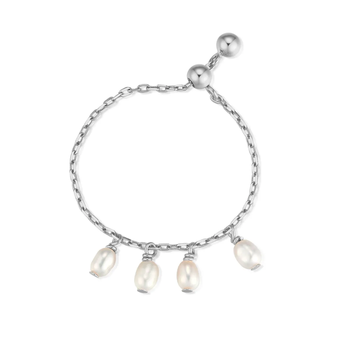 Freshwater Pearl Silver Adjustable Chain Ring - Surreal