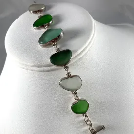 Green Sea Glass & Sterling Silver Bracelet