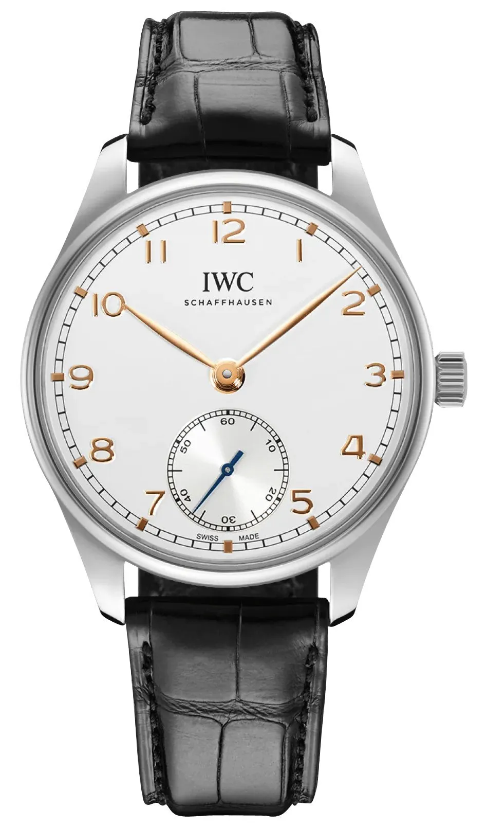 IWC Portugieser Automatic Stainless Steel Silver-Tone Dial Black Leather Strap Mens Watch IW358303