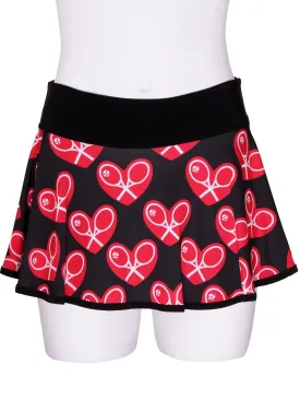 Limited Mid Size Heart LOVE “O” Tennis Skirt on Black