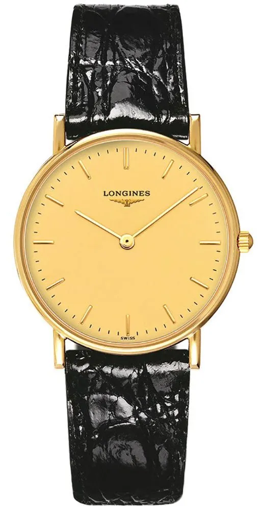 Longines Presence 18kt Solid Gold Black Leather Gold Dial Luxury Mens Watch L4.743.6.39.2