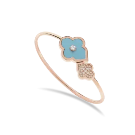 LUCE COLOUR - BRACELET FLEX TOI ET MOI S-M ROSE GOLD PAVE TURQUOISE & 1 DIAMOND