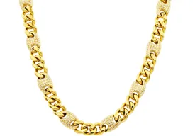 Mens 10mm Gold Plated Stainless Steel Mariner Curb Chain Necklace With Cubic Zirconia