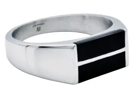 Men's Stainless Steel Bar Ring With Genuine Onyx Stone