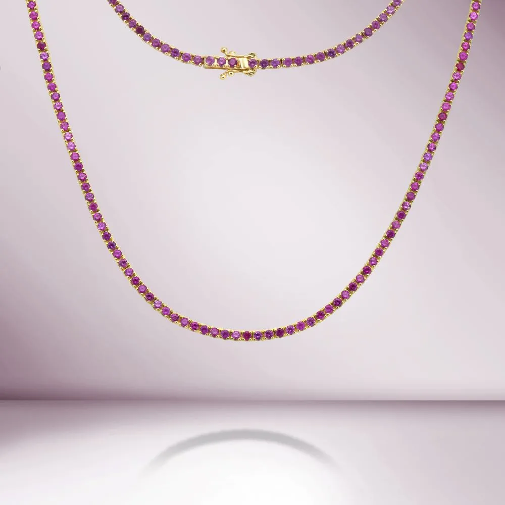 Ready to Ship Pink Sapphire Tennis Necklace (5.50 ct.) 4-Prongs Setting in 14K Gold