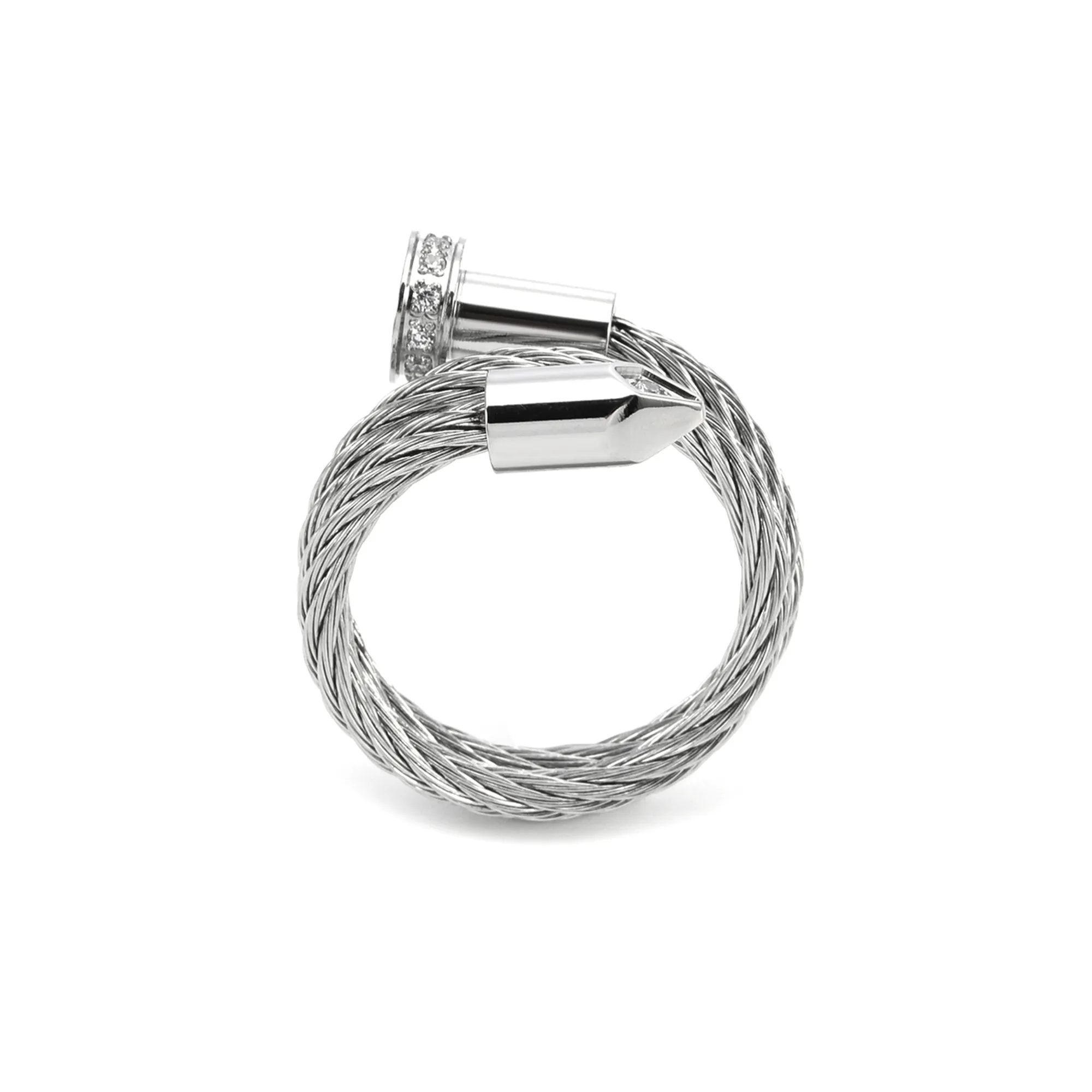 RG115W B.Tiff Pavé Pointe Cable Stainless Steel Adjustable Ring