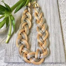 ROSE GOLD SILVER METAL WOVEN TWIST CHUNKY CHAIN NECKLACE