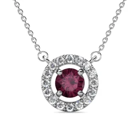 Royal February Birthstone Amethyst Necklace, 18k White Gold Plated Silver Halo Necklace with Round Cut Crystal