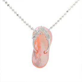 Sterling Silver CZ Strap Pink Shell Slipper Pendant (Chain Sold Separately)