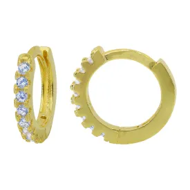 Sterling Silver Gold Plated Mini CZ Huggie Earrings