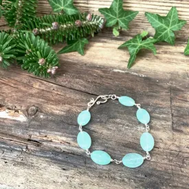 Teal blue Agate and Sterling silver bracelet