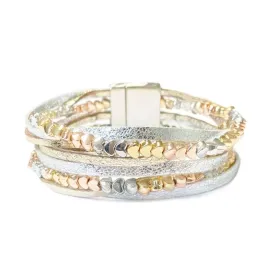 Tri-Tone Magnetic Multilayer Hearts Bracelet in Silver / Gold