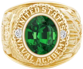 USNA Class Ring Mod™ with Tsavorite Centerpiece and Diamond Dividers